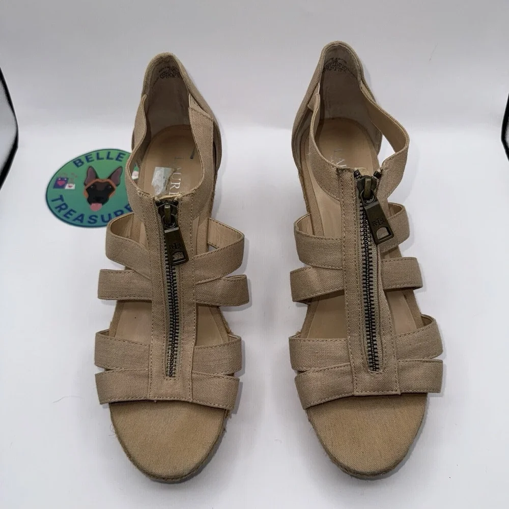 Lauren Ralph Lauren Womens Sz 10 Kelcie Espadrille Wedge Heel Sandals‎ Beige
